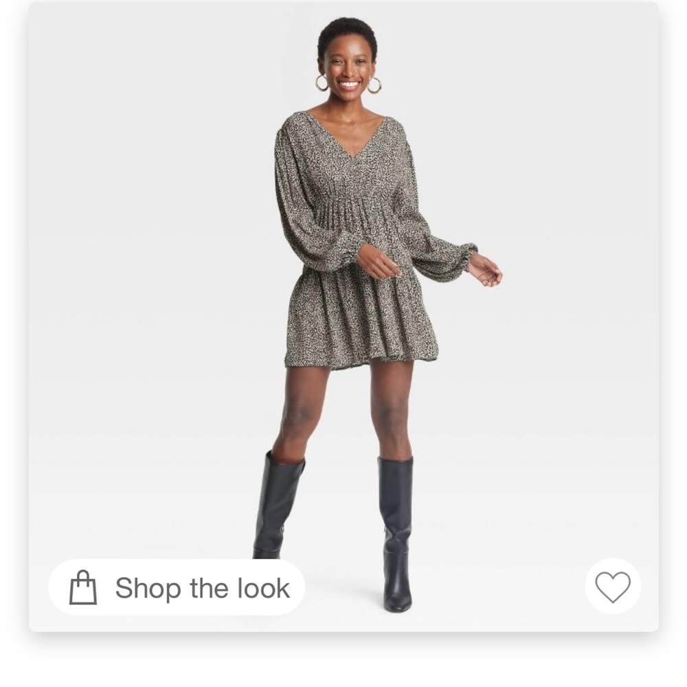 Womens balloon sleeve long sleeve dropped waist mini a line dress